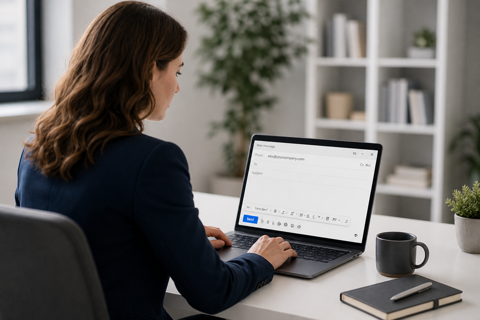 Professional using custom domain email on a laptop