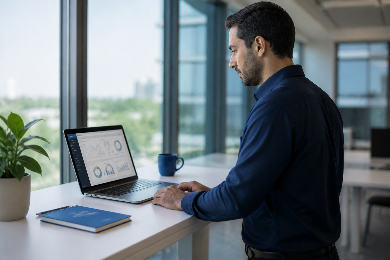 IT professional reviewing security on a laptop