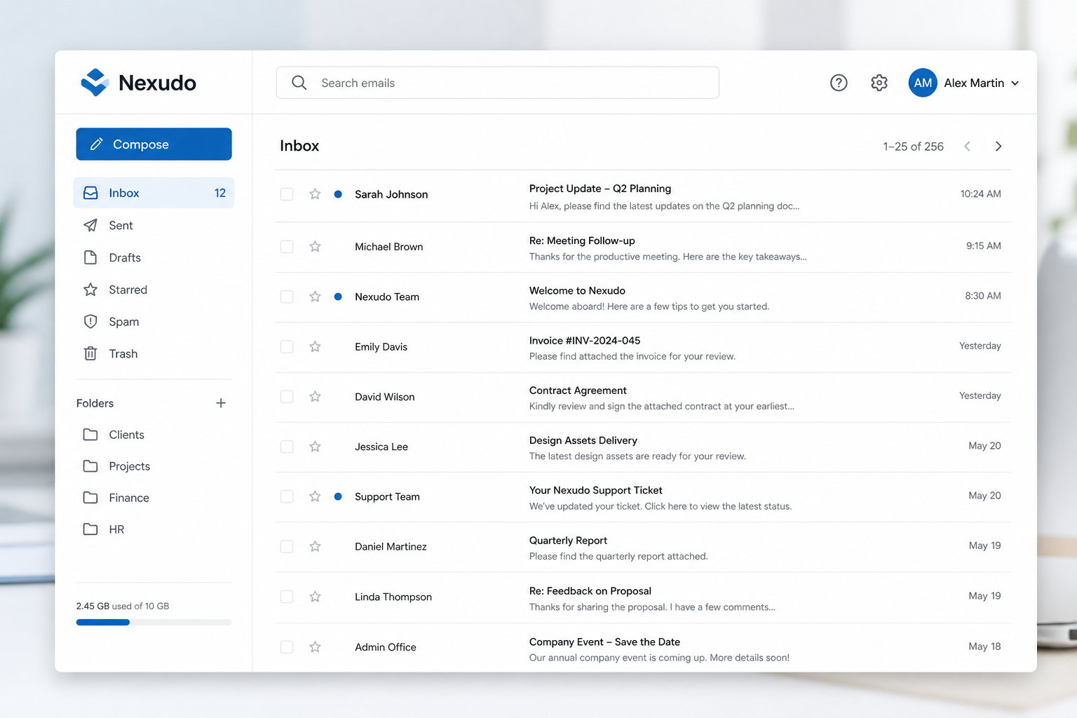 Nexudo Mail inbox